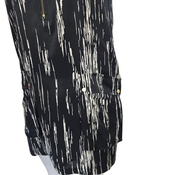 Michael Michael Kors 100% Silk Black Tan Front Pocket Hi - Low Dress Sz M - Picture 2 of 5